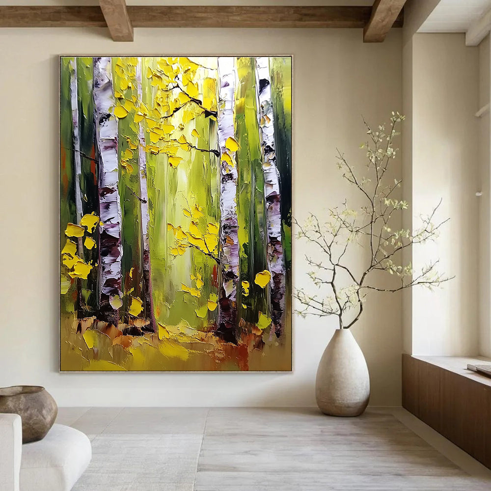 Summer Birch Forest Vibrant Abstract Painting for Lively Spaces GAB1432