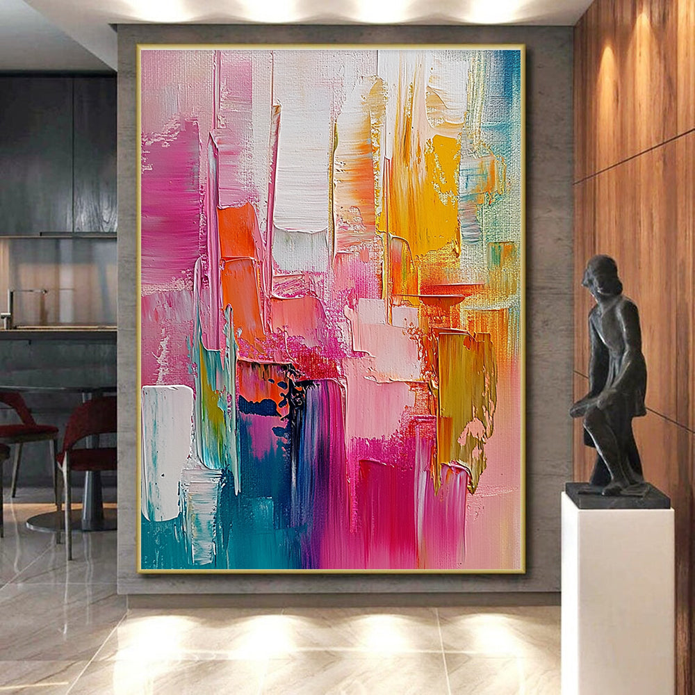 Pink - Orange Abstract Cityscape Painting with Vibrant Urban Energy WINK497