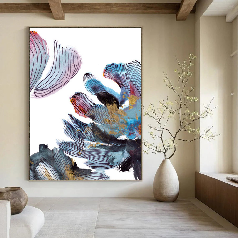 Colorful Floral Abstract with Gold Painting for Luxury Home Salons HENG199