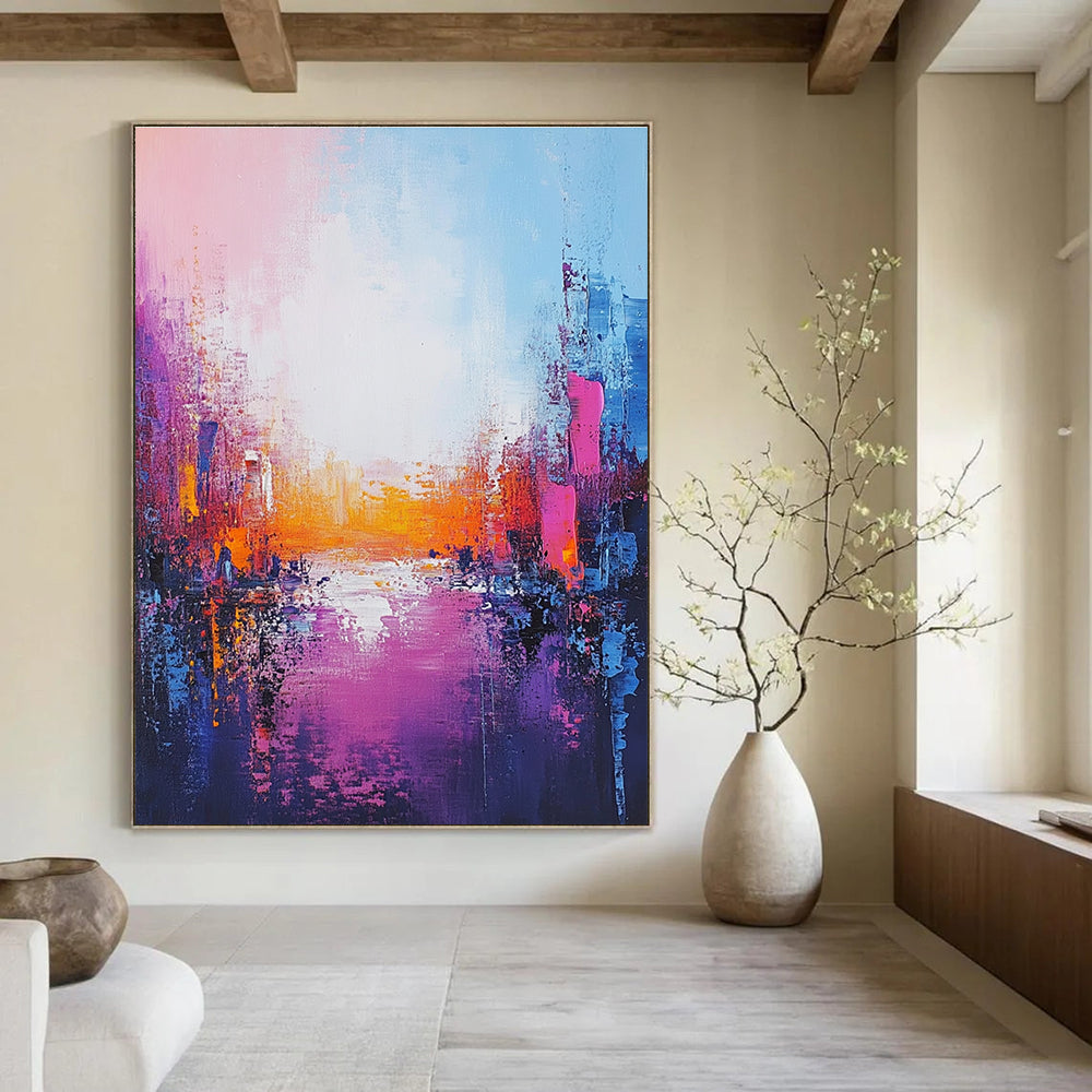 Colorful Cityscape Sunset Abstract Painting for Artistic Office Lounges GAB0806