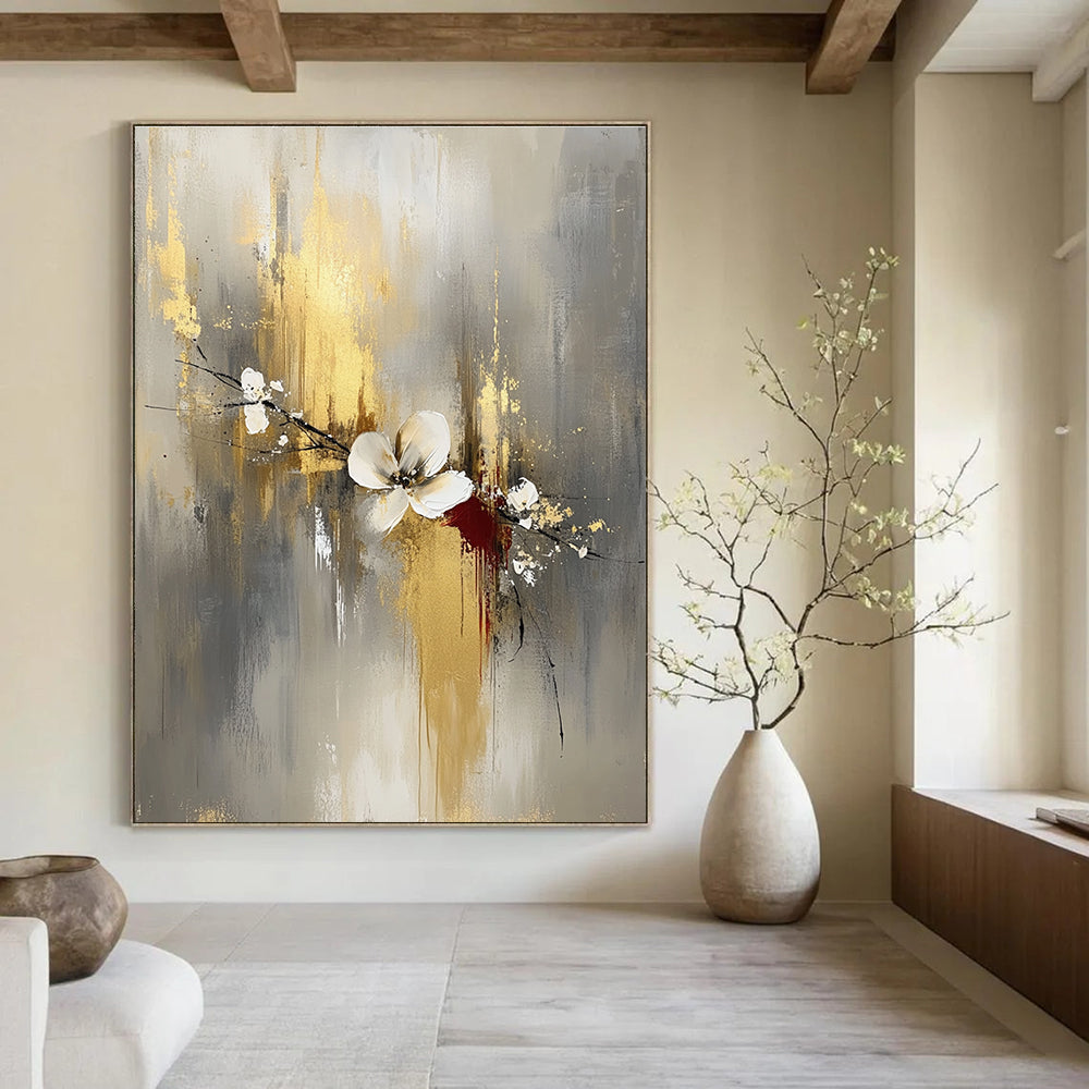 Gold and Flower - Themed Abstract Painting for Luxury - Style Salons GAB0907