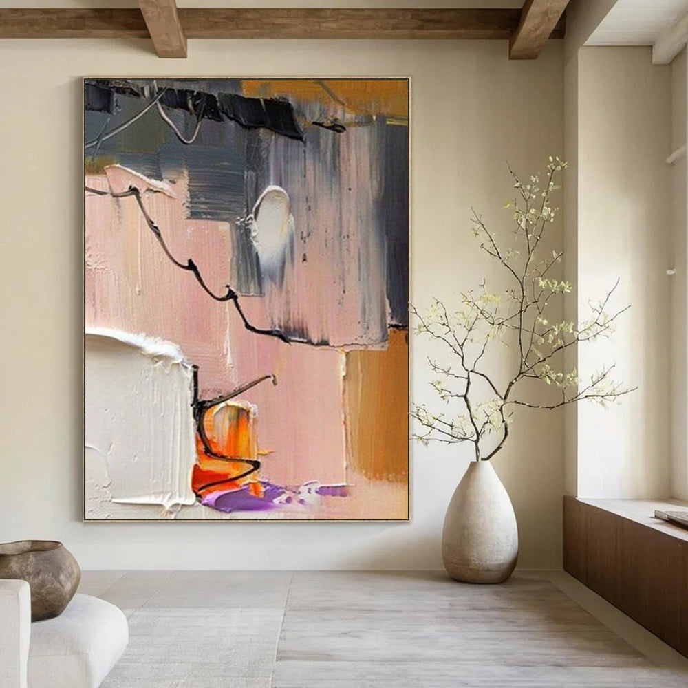 Impasto Abstract Color Blocks & Lines Painting for Modern Spaces HENG270