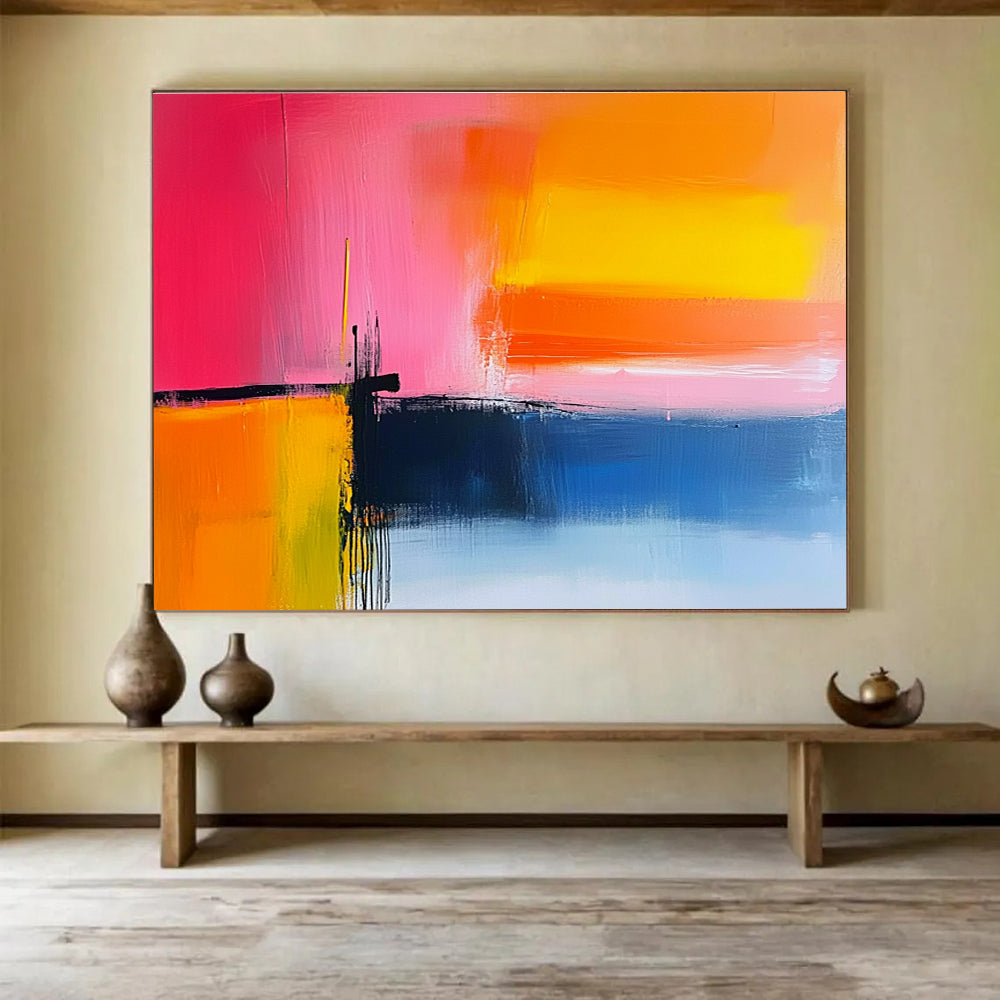 Pink, Orange and Blue Abstract Sunset Painting with Vibrant Hues ABS409