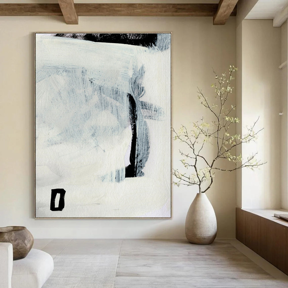 Subtle Black - White Abstract Painting for Zen - Inspired Reading Nooks HENG204