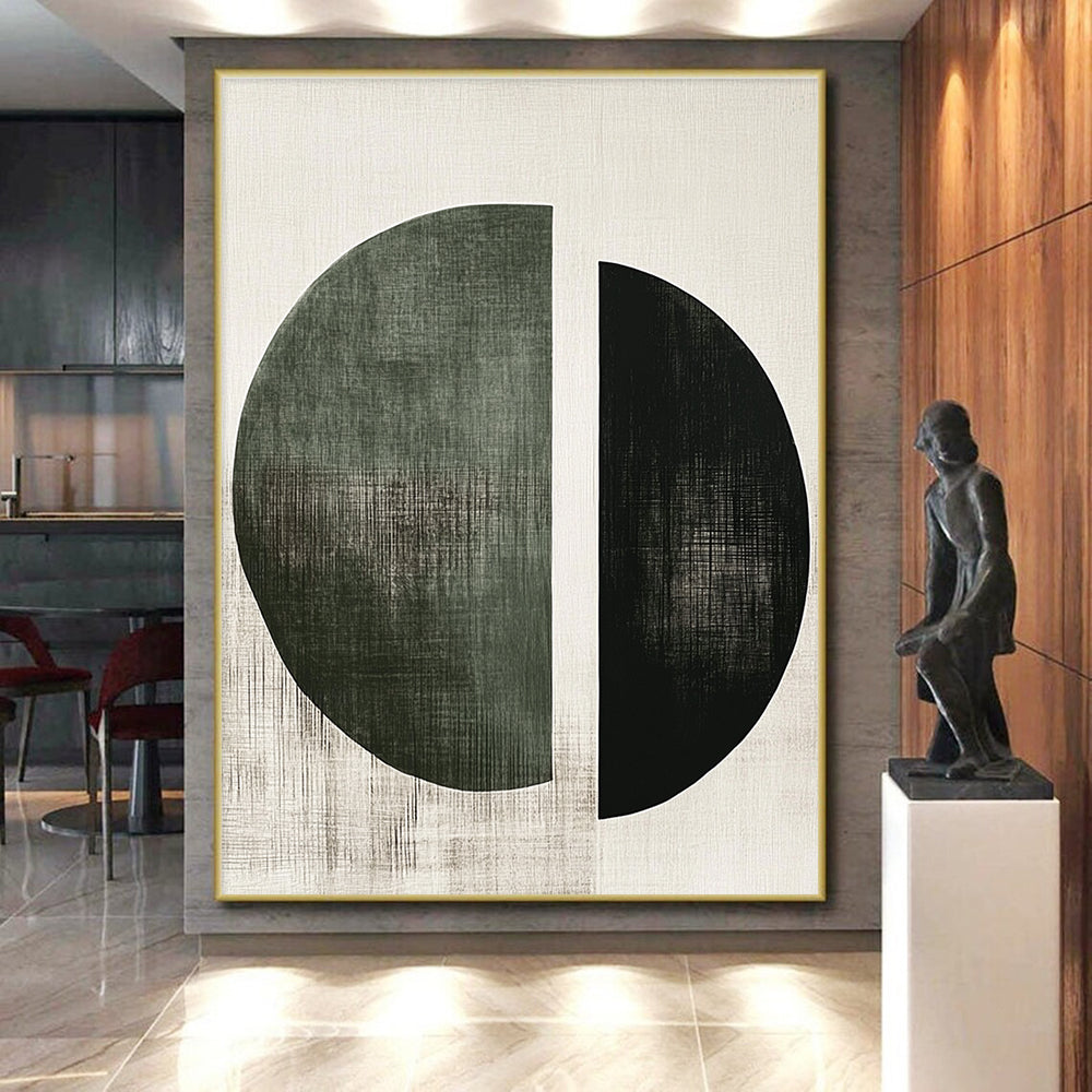 Split Circle Shapes Abstract Painting with Minimalist Geometry WINK131