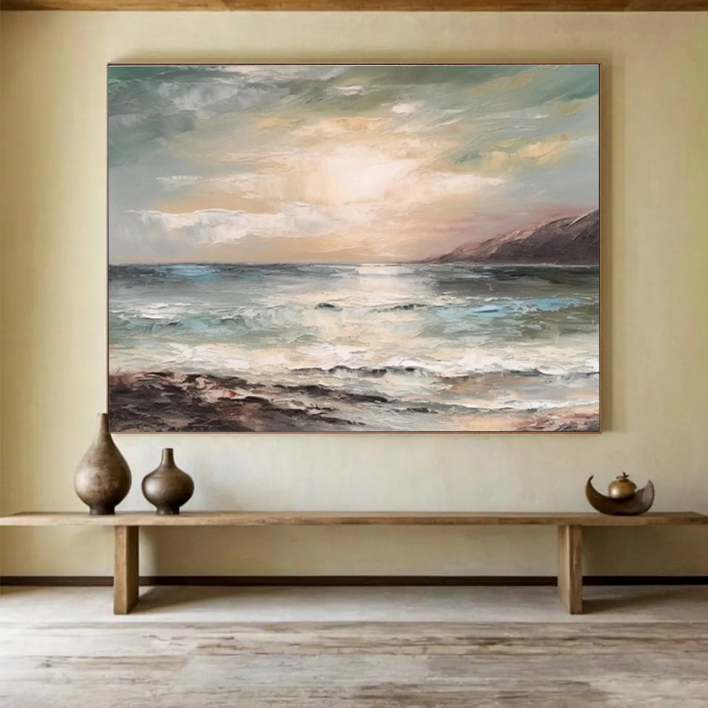 Coastal Sunset Abstract Painting for Beachfront Condo Living Areas YHT316
