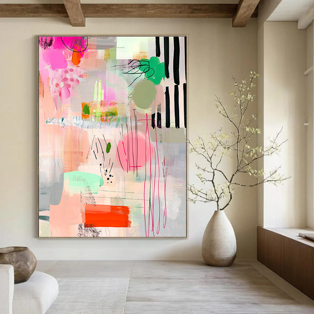 Pink and Colorful Abstract Shapes Lively Abstract Composition GAB0359