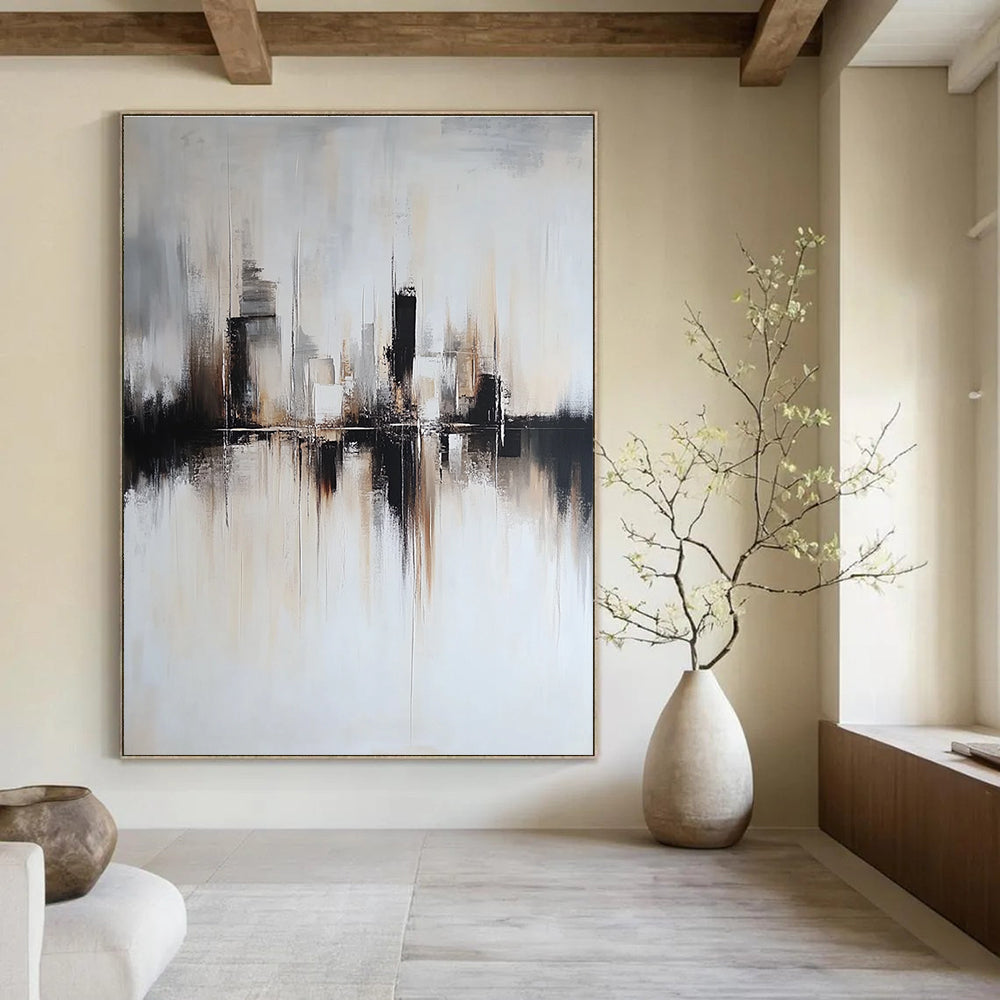 Monochrome Cityscape Abstract Painting for Urban - Themed Lofts GAB1397