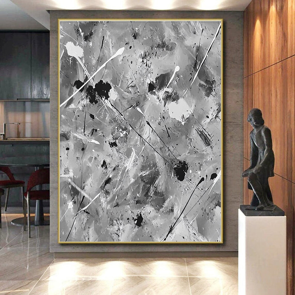 Black and White Splatter Abstract Painting with Dynamic Chaos WINK106