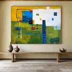 Colorful Geometric Landscape with Bold Shapes Abstract Painting ABS352