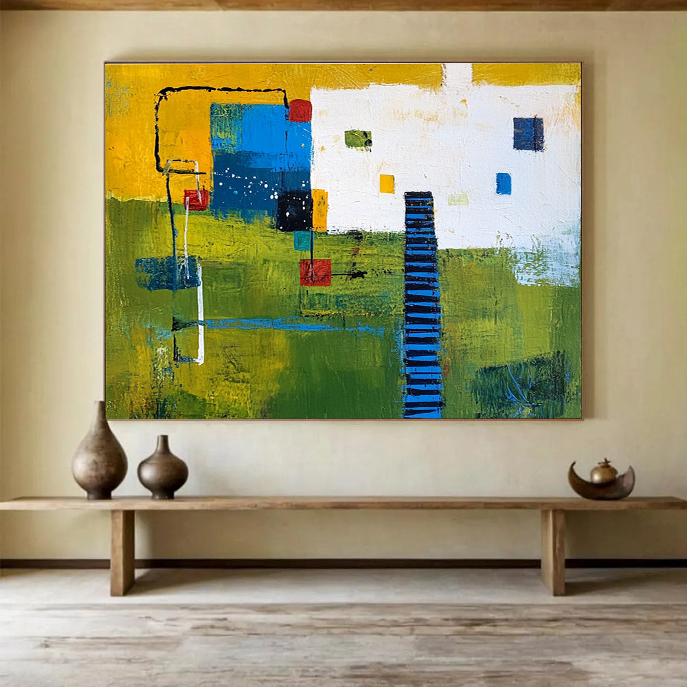 Colorful Geometric Landscape with Bold Shapes Abstract Painting ABS352