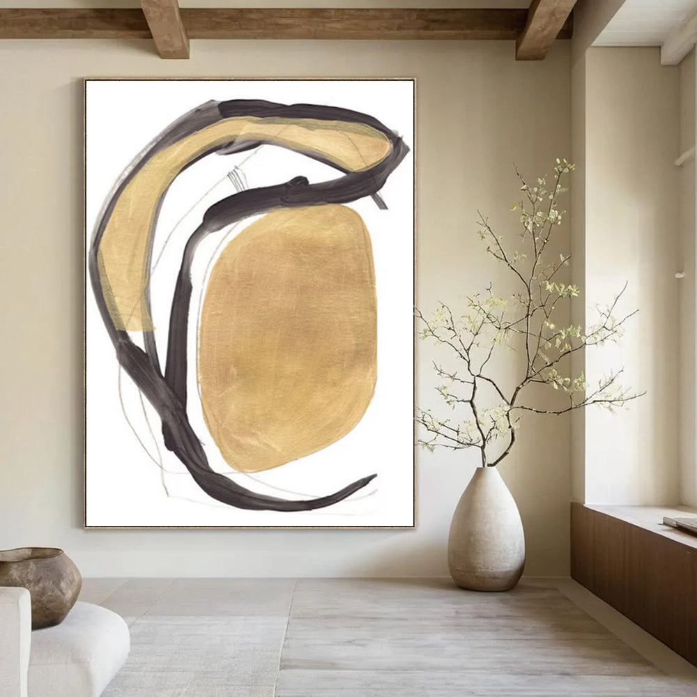 Luxe Gold - Black Abstract Forms Art for Opulent Entrances HENG223