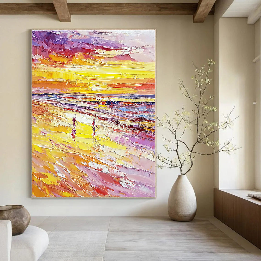 Beach Sunset Walk - Romantic Seascape Abstract Painting GAB0570