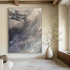 Grey and Purple Textured Waves Abstract Painting of Moody Movements GAB0089