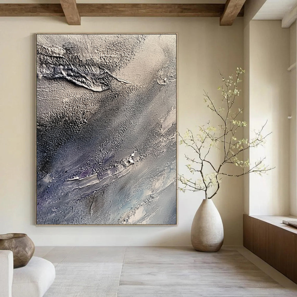 Grey and Purple Textured Waves Abstract Painting of Moody Movements GAB0089
