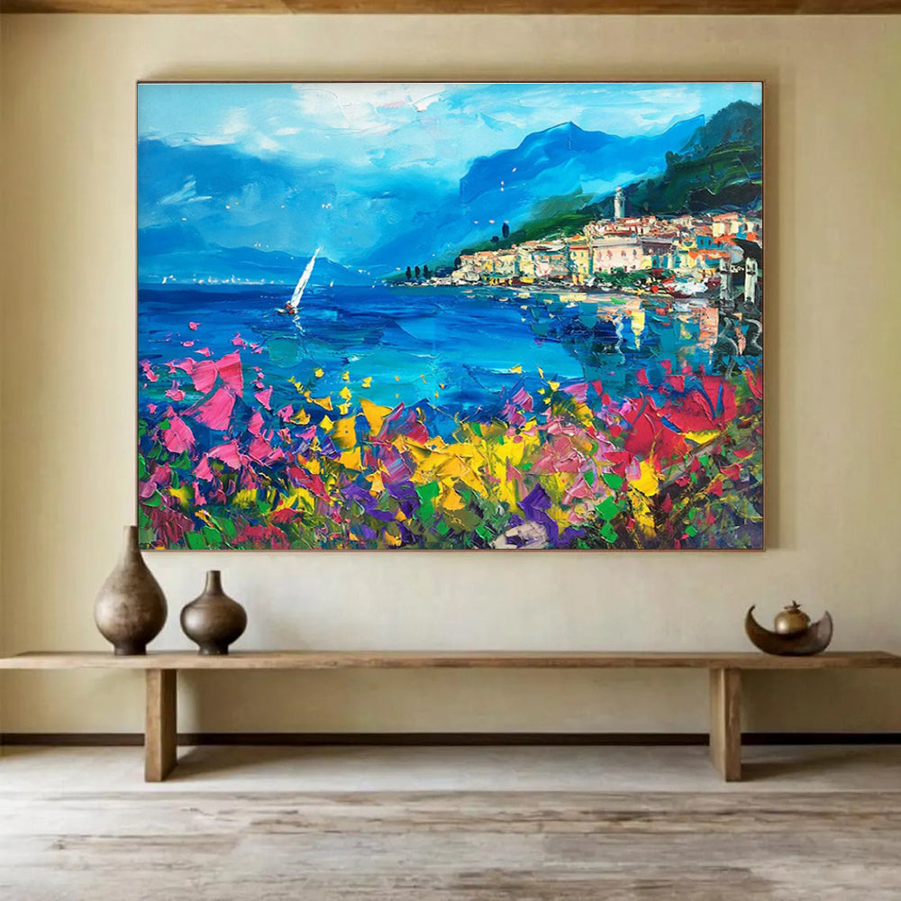 Coastal Flowers Abstract Painting for Seaside Home Entrance Halls YHT484