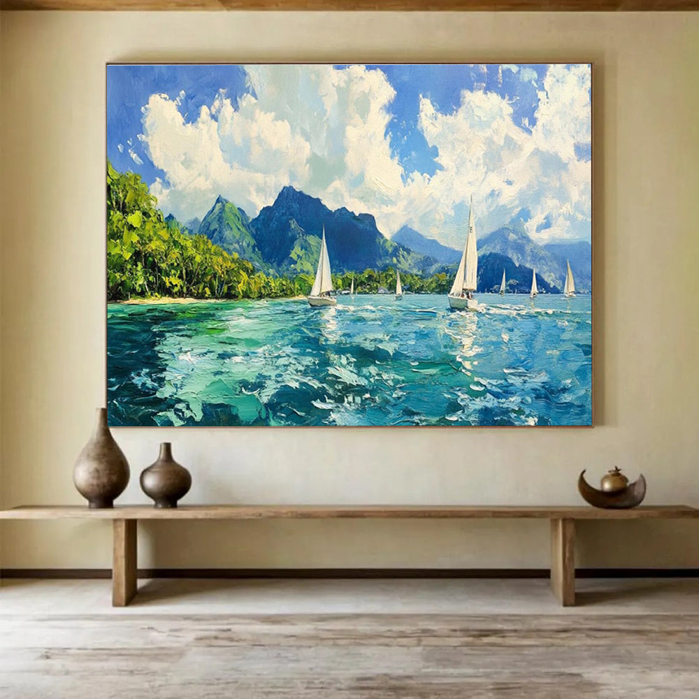 Sailing and Mountain Abstract Painting for Nautical - Themed Clubs YHT413