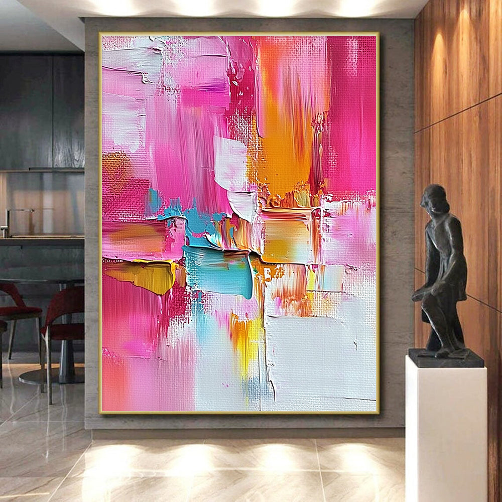 Pink Orange Blue Abstract Painting with Lively Textures WINK520
