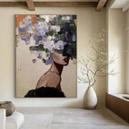 Floral - Headed Figure Abstract Painting for Bohemian Spaces HENG309