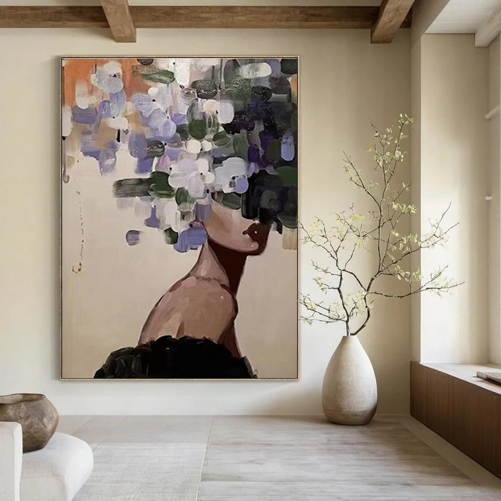 Floral - Headed Figure Abstract Painting for Bohemian Spaces HENG309
