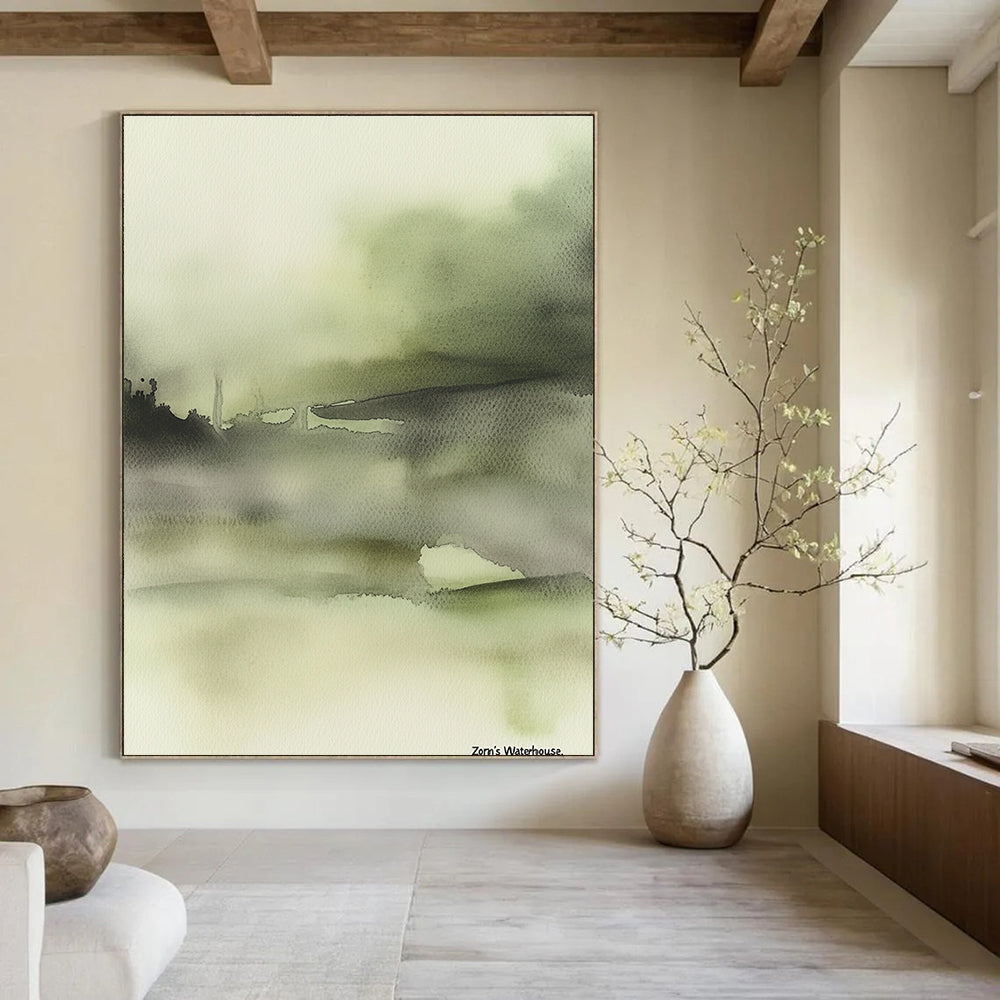 Misty Green Watercolor - Serene Landscape Abstract Art GAB0508
