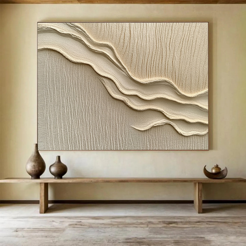 Beige Wavy Textured Art Abstract Painting with Tactile Minimalism ABS610