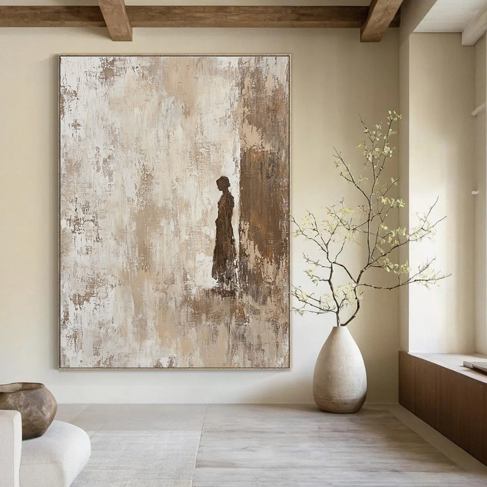 Solitary Figure Silhouette Abstract Painting in Neutral Tones GAB0022