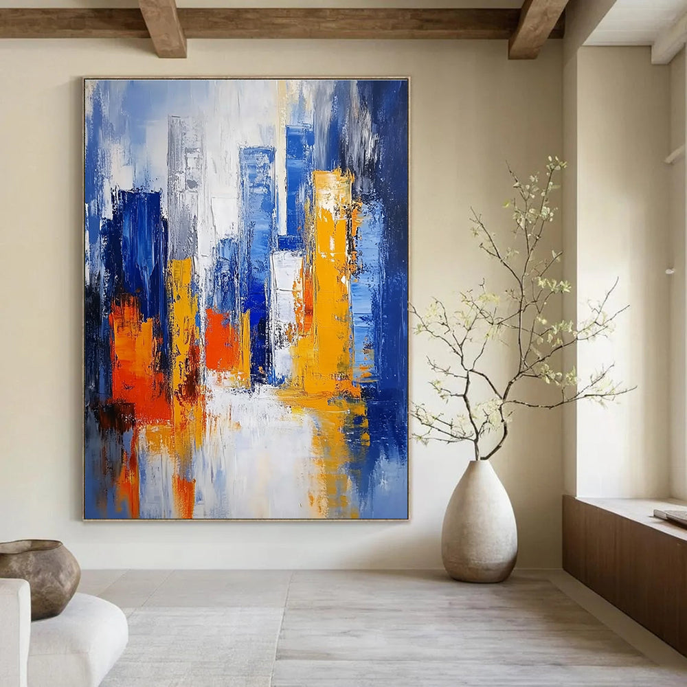 Blue and Orange Cityscape Abstract Painting for Urban - Lover’s Apartments GAB0937