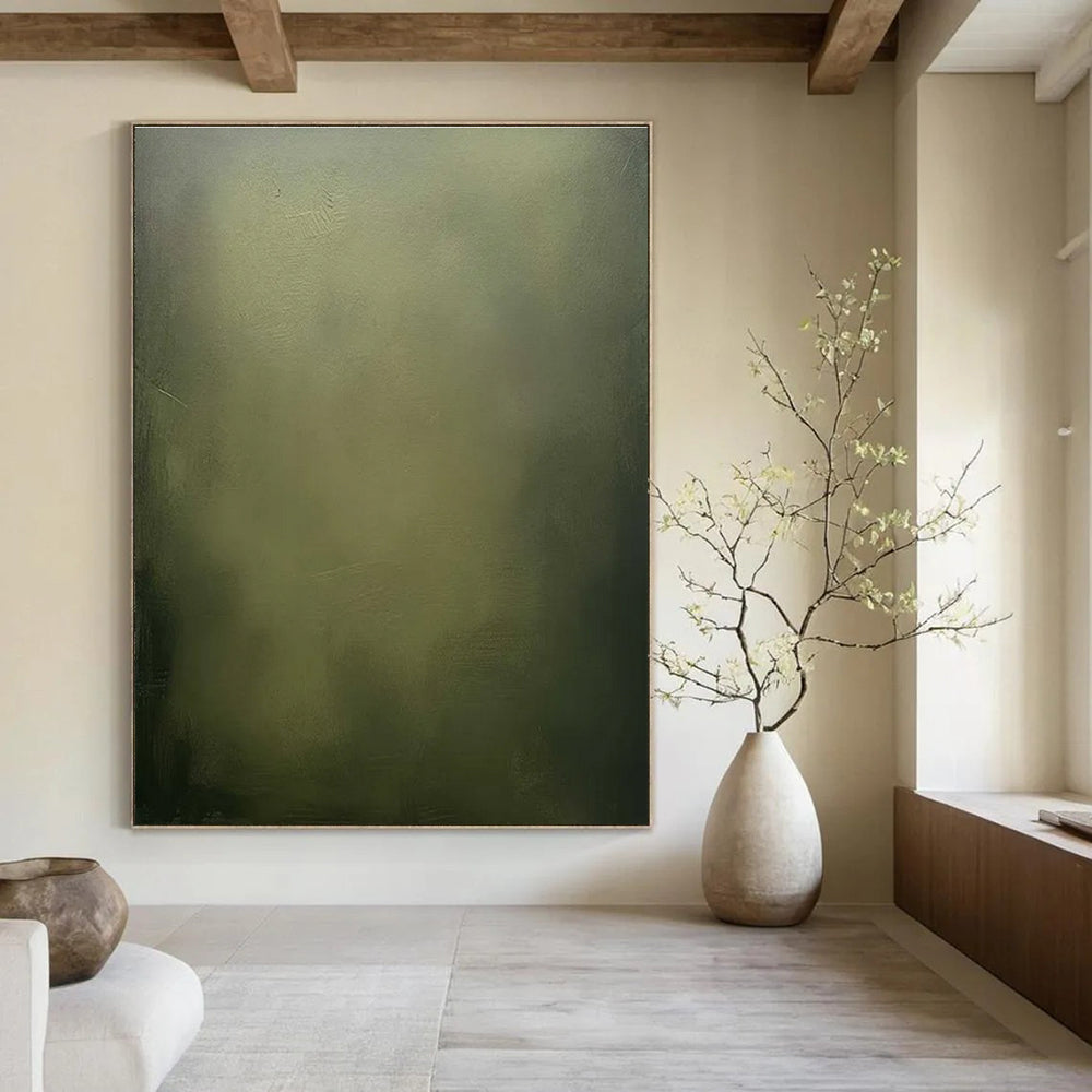 Muted Green Abstract Painting for Serene Spa Waiting Areas HENG486