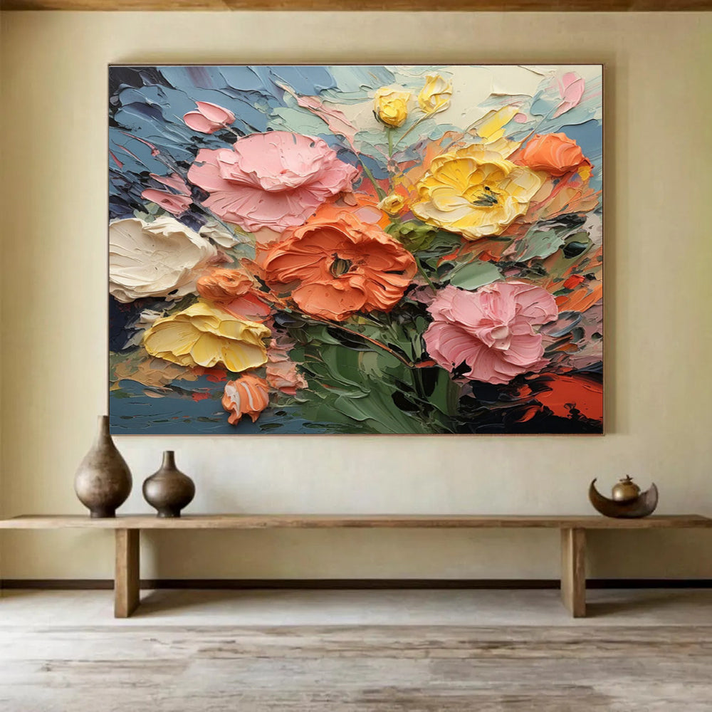 Textured Flower Bouquet Abstract Painting for Elegant Home Offices YHT295