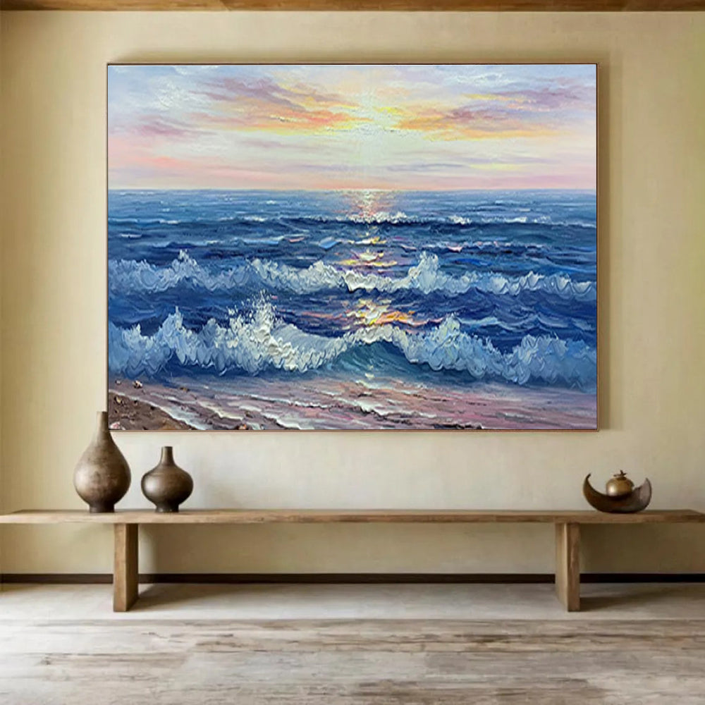 Sunset Sea Abstract Painting for Nautical - Inspired Living Rooms YHT218
