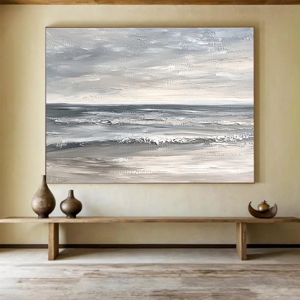 Gray - Toned Seascape Abstract Painting with Calm Serenity ABS435
