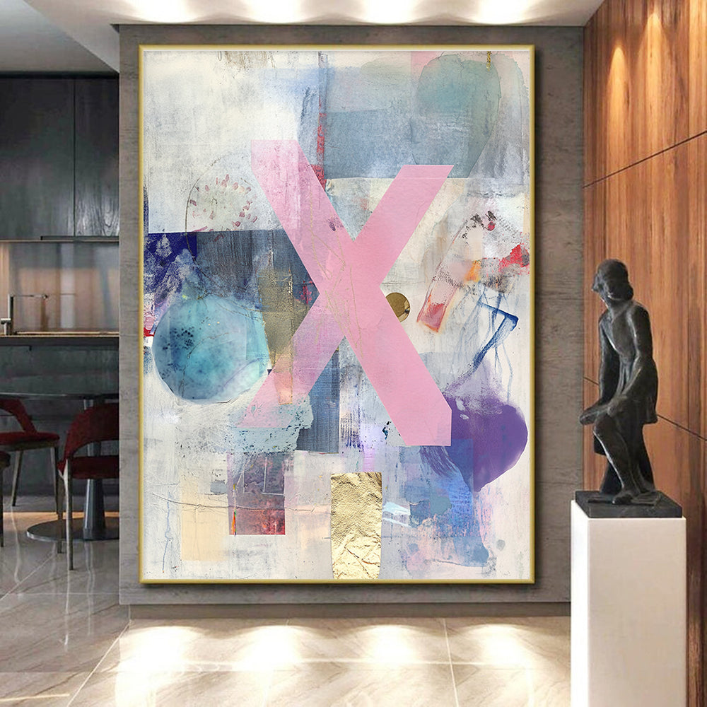 Pink X Collage Abstract Painting with Bold Statement WINK077