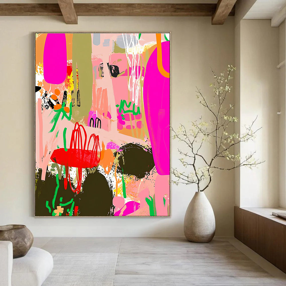 Pink Abstract Garden Painting with Bold Hues GAB0104