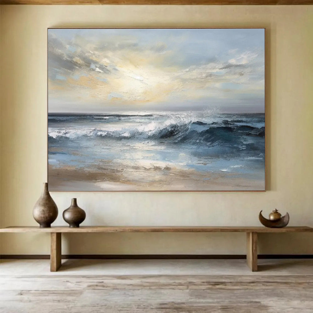 Calm Sea Waves Abstract Painting for Serene Bedroom Retreats YHT315