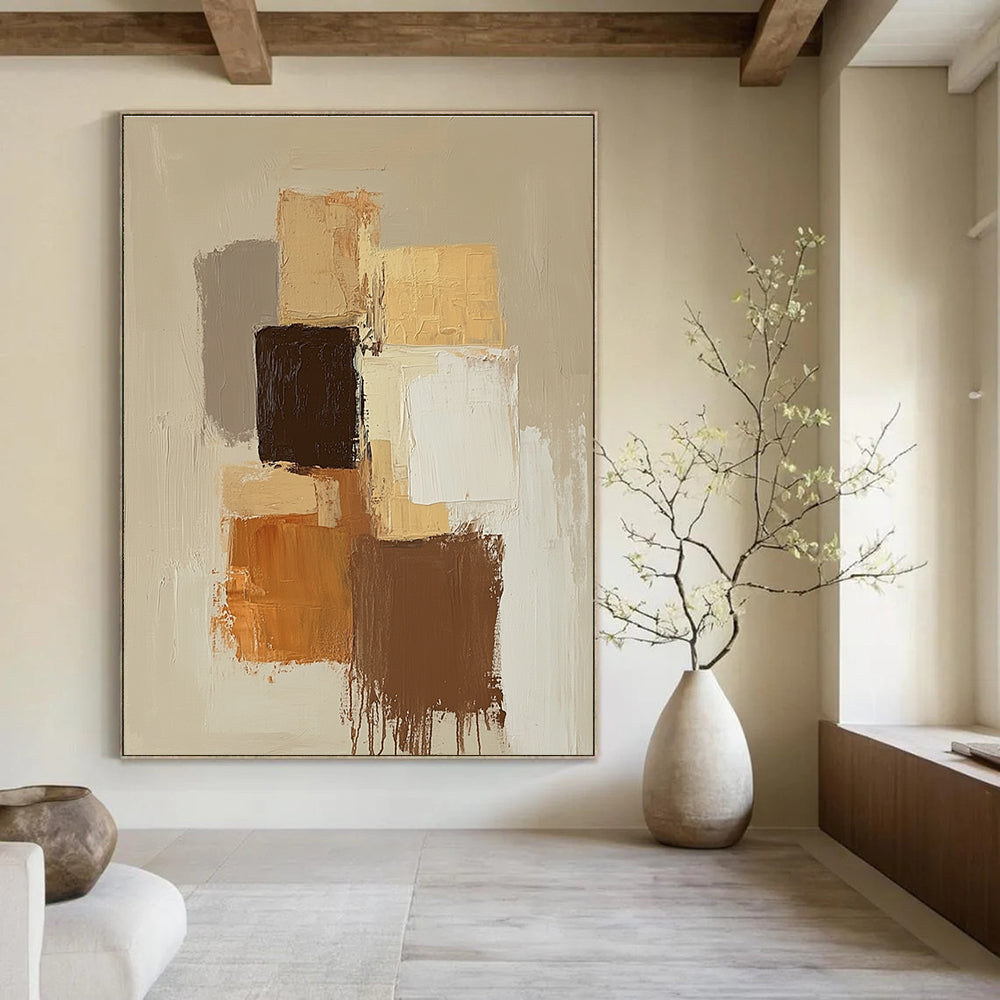 Neutral Color Block Abstract Painting for Scandinavian - Style Home Offices GAB1201