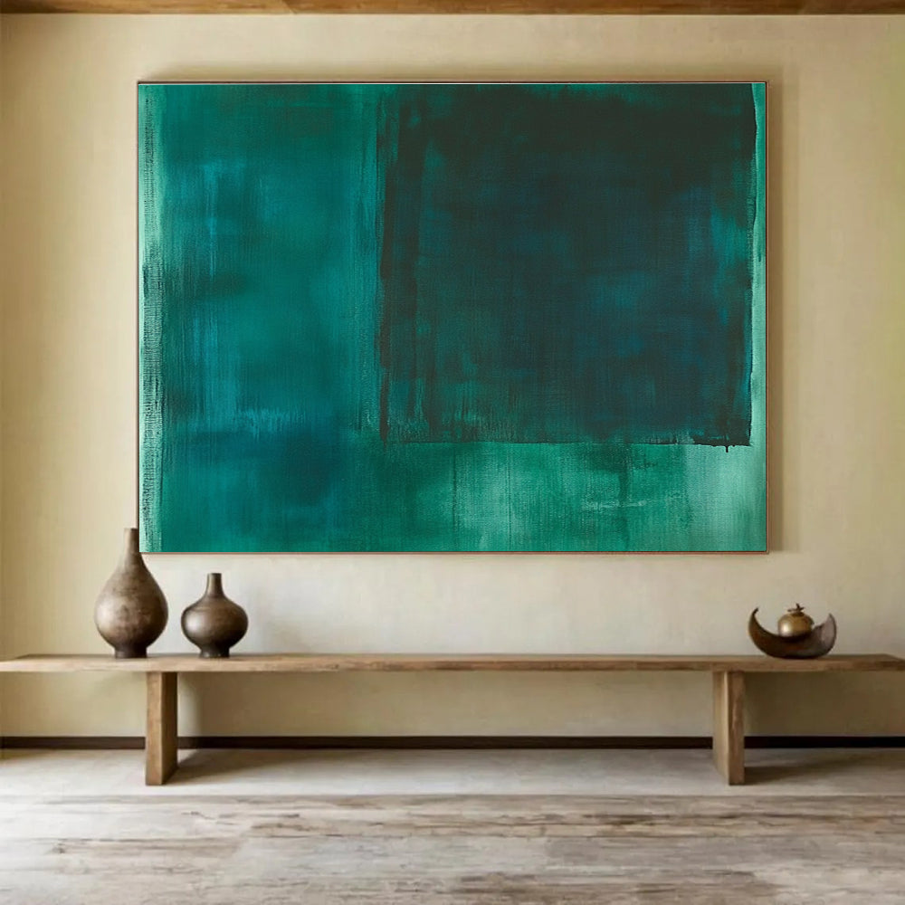 Dark Green Shades Abstract Painting with Subtle Textures ABS392