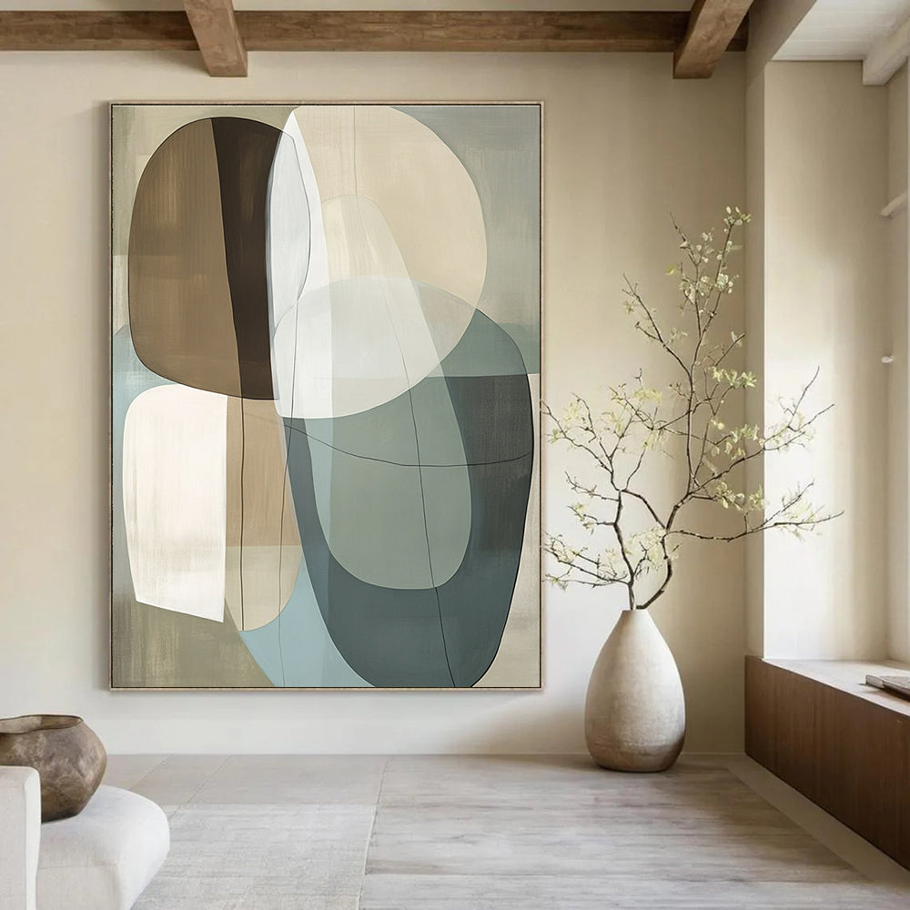 Overlapping Oval Shapes Abstract Painting for Minimalist Living Rooms GAB1361