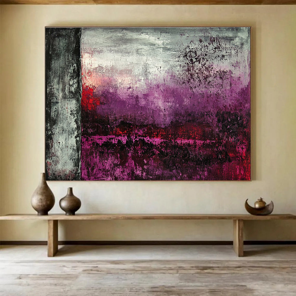 Purple - Gray Abstract Landscape Painting with Moody, Atmospheric Depths ABS492