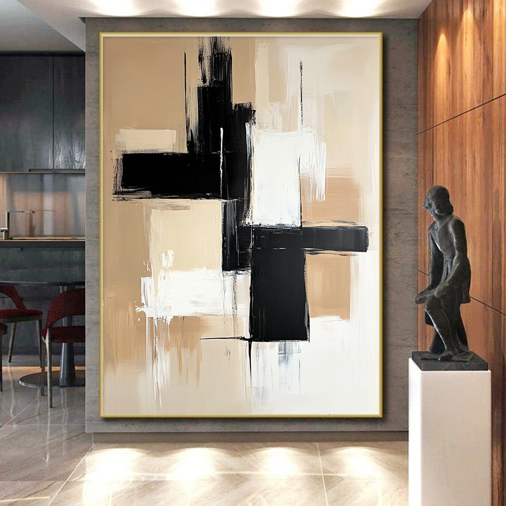 Bold Black and White Abstract Painting with Strong Geometry WINK803