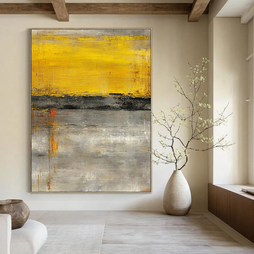 Striking Yellow and Gray Abstract Painting for Modern Decor GAB0676