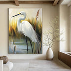 White Egret Realistic - Abstract Painting for Nature - Themed Home Offices GAB1331