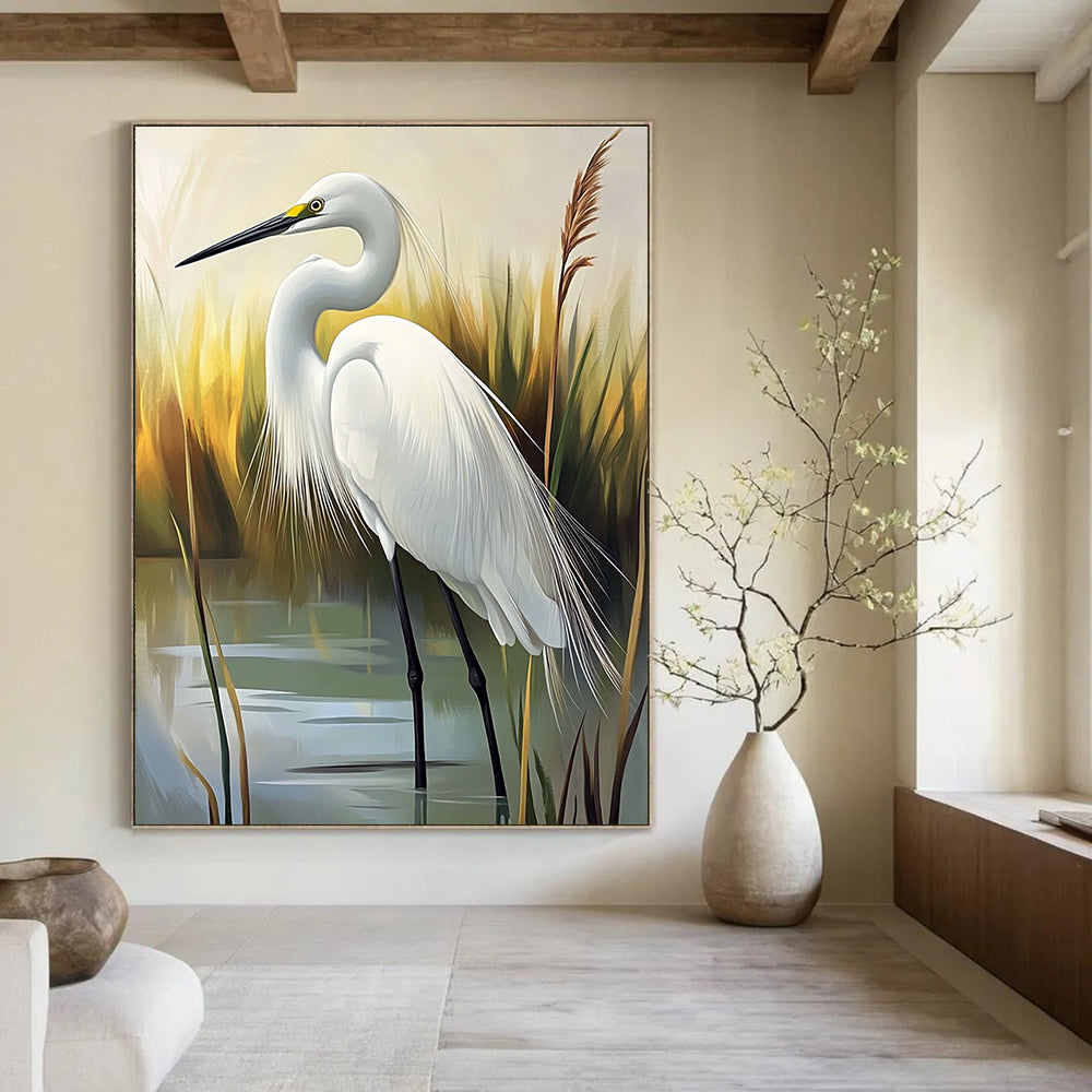 White Egret Realistic - Abstract Painting for Nature - Themed Home Offices GAB1331