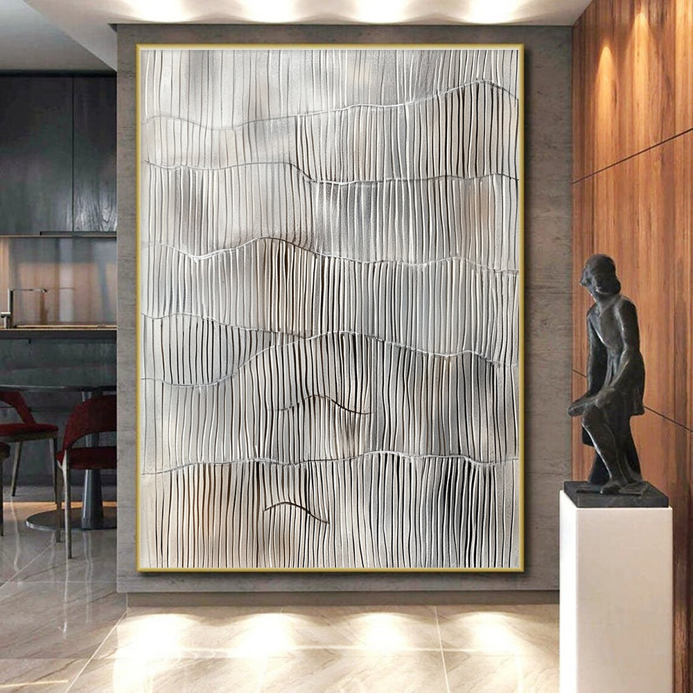 Silver and Gray Wavy Lines Abstract Painting with Subtle Rhythm WINK105