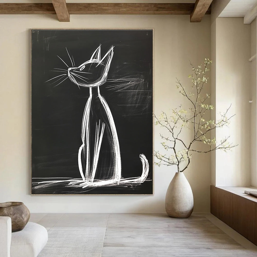 Chalk Cat Drawing Playful Street - Art - Inspired Abstract Painting GAB0342