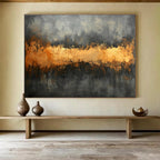 Gray and Gold Abstract Painting with Dripping Textures ABS305