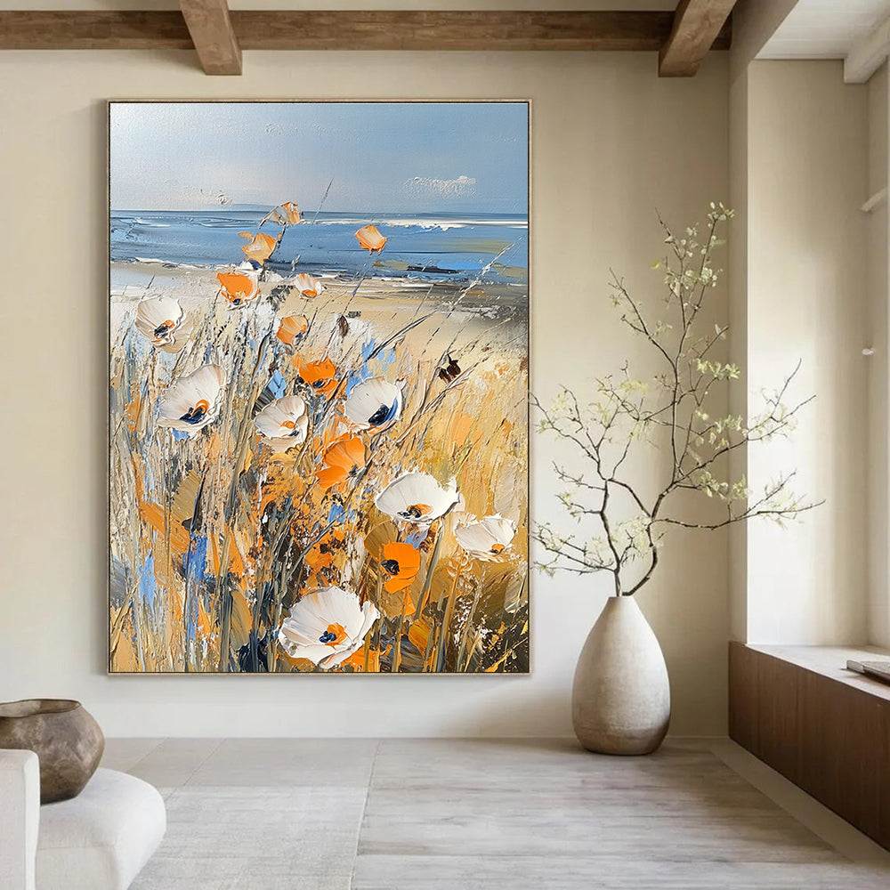 Beach Flowers Serene Abstract Painting for Coastal Homes GAB1415