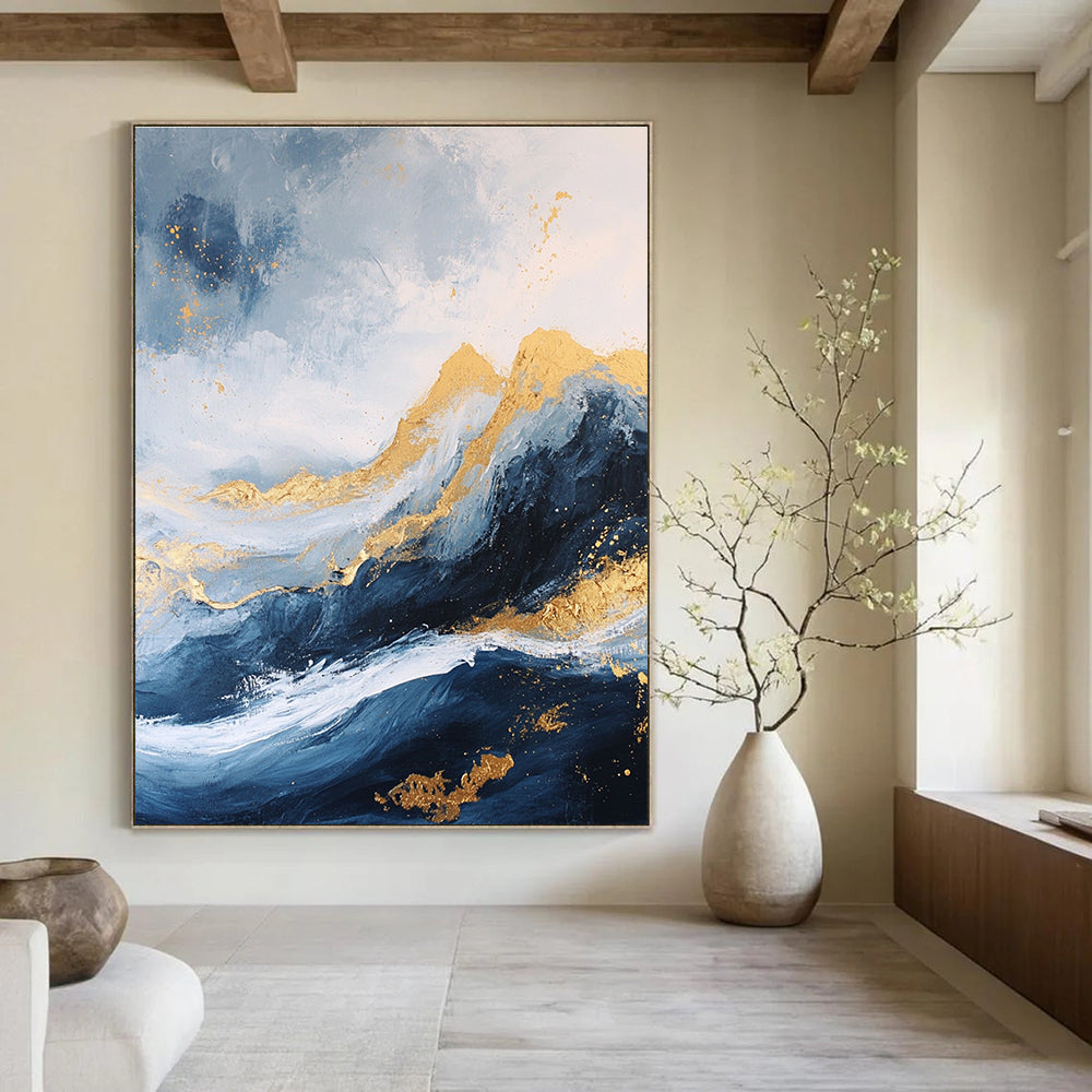 Blue and Gold Mountain Abstract - Luxurious Landscape Abstract Art GAB0458