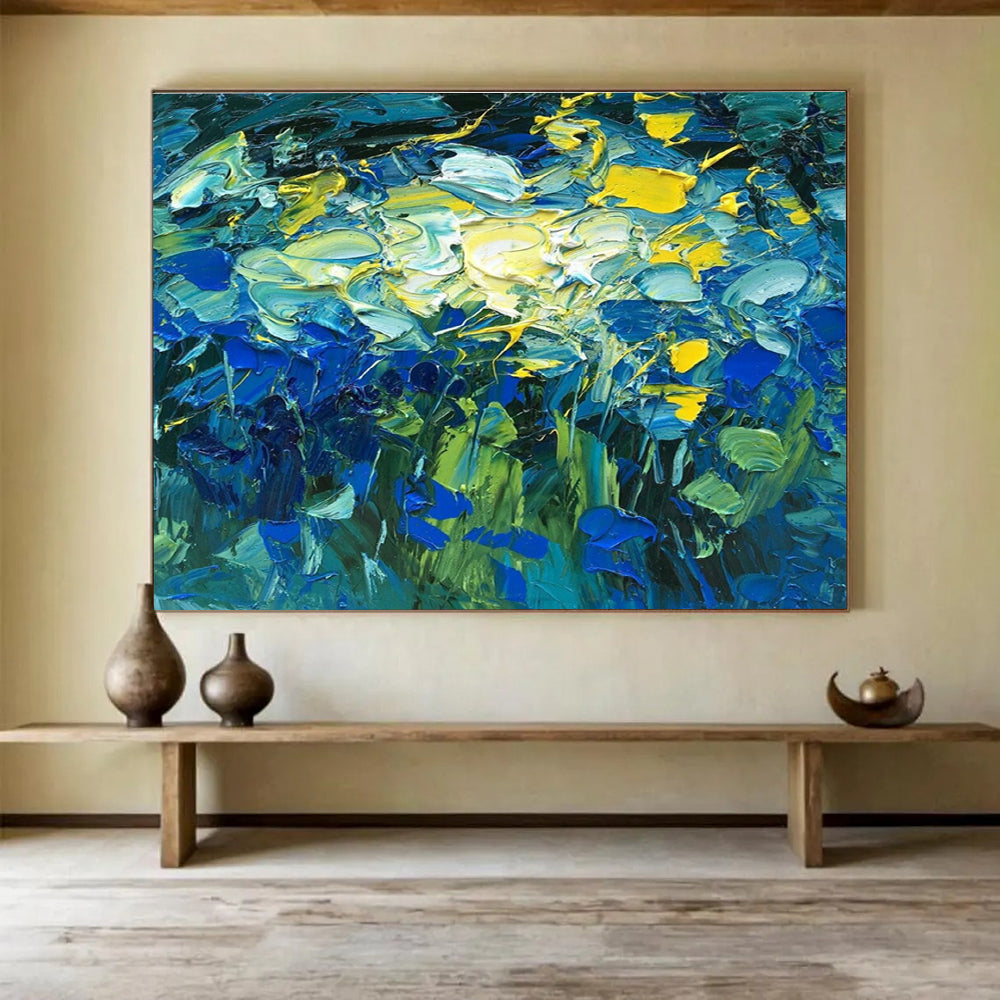 Blue Flowers Abstract Painting for Art Galleries’ Floral Exhibitions YHT483