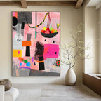 Pink and Colorful Abstract Shapes Painting of Lively Creativity GAB0098
